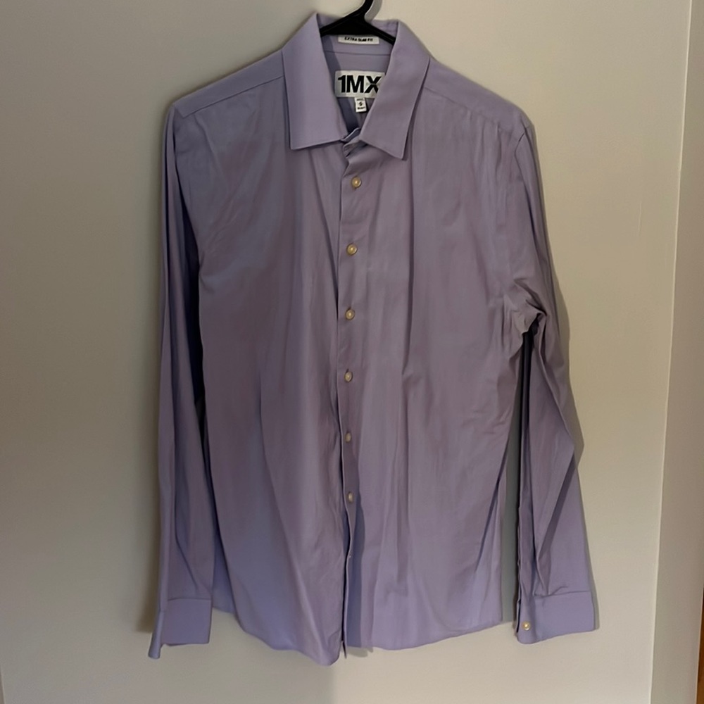 Express 1MX Extra Slim Fit Purple Button Down